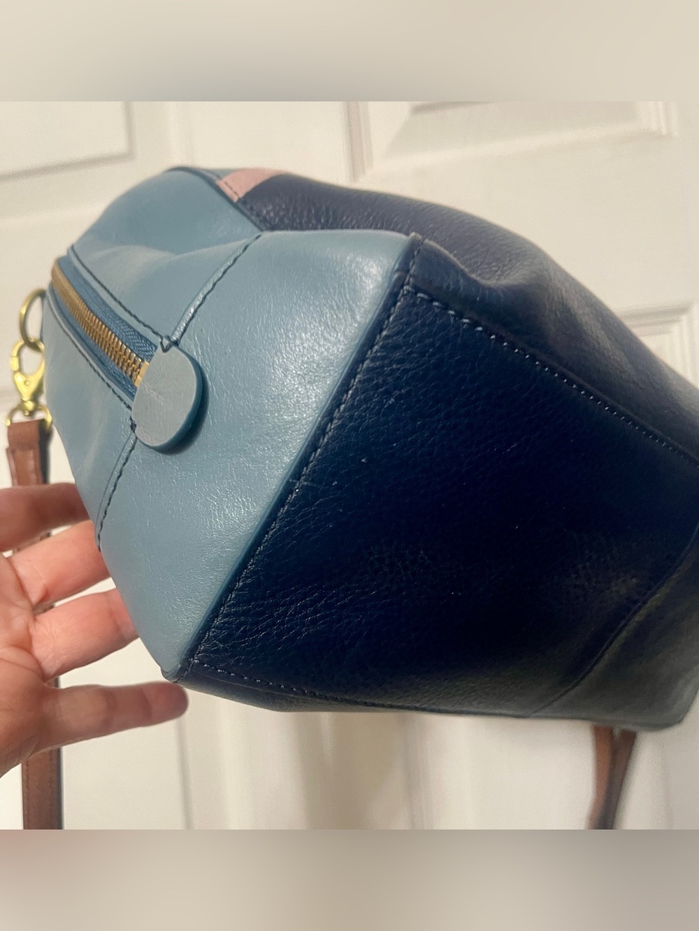 FOSSIL RACHEL 2-Tone Twilight Blue Leather Convertible Satchel Crossbody Bag - Picture 10 of 16